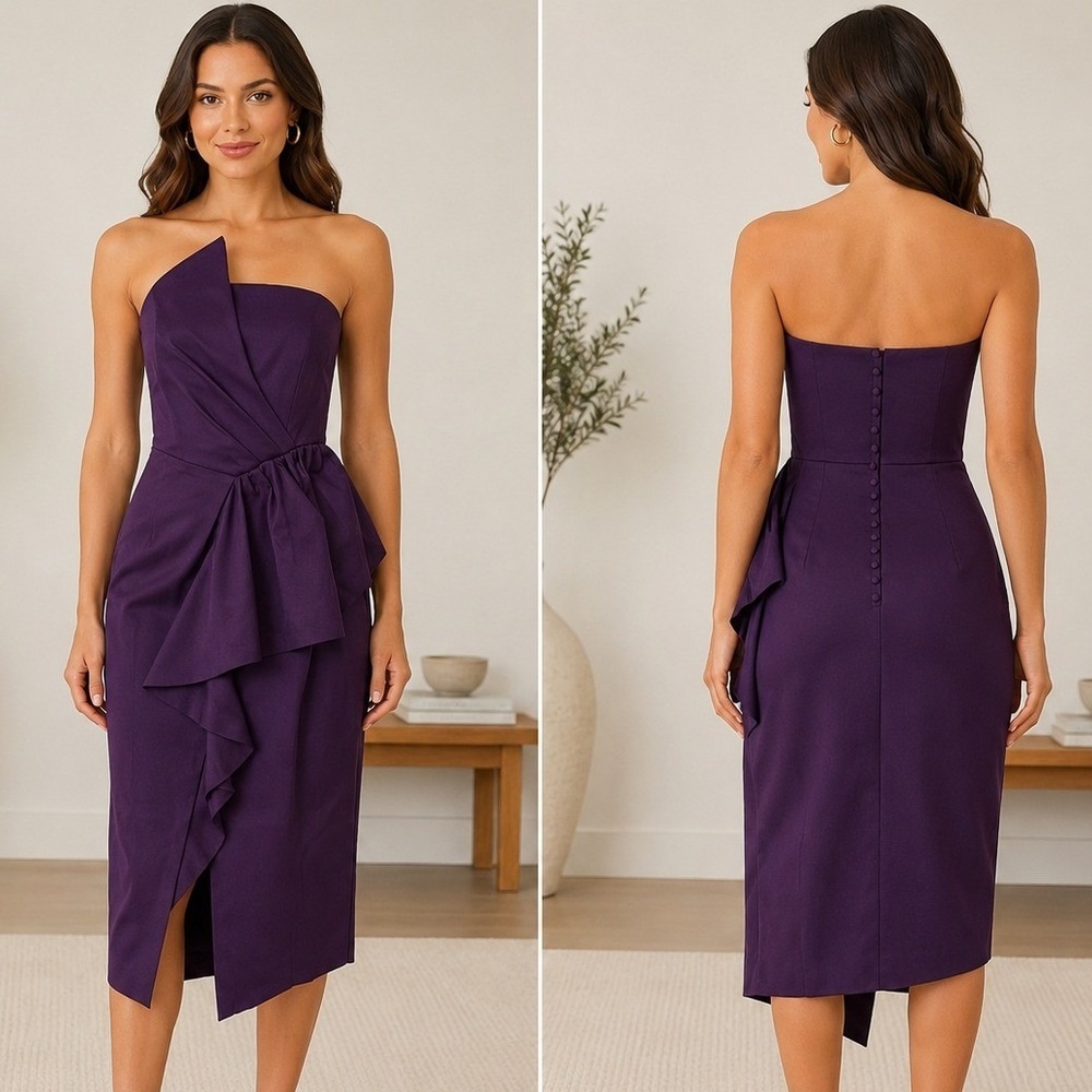 NWT Elliatt Reception Dress Large Royal Purple Strapless Midi Cocktail Wedding